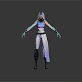 Game Movie Character With Hooded Outfit Gradient Colors Futuristic Tech Inspired Sleeves And Glowing Gloves