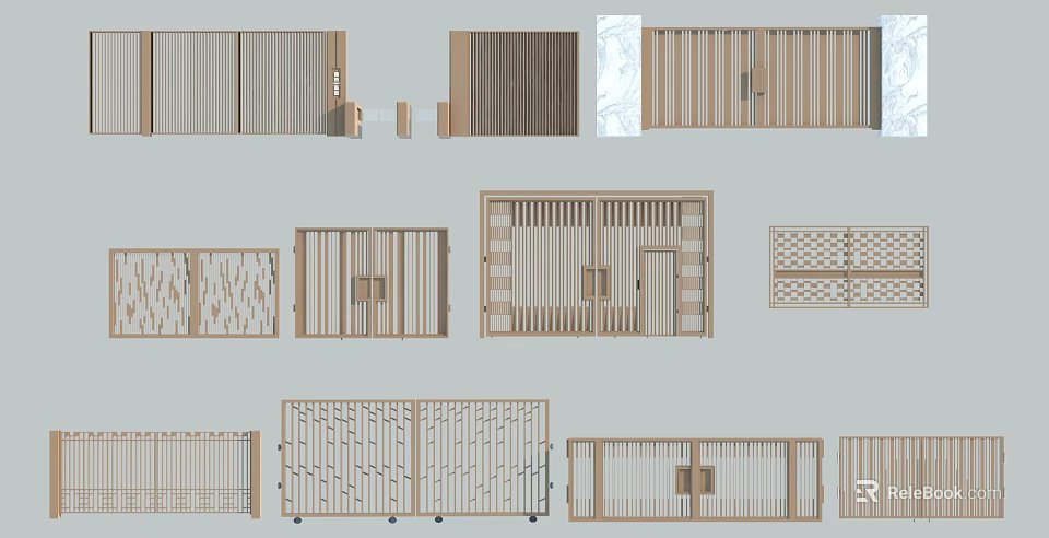 Modern Wooden Partition Screen Designs With Diverse Grille Patterns And Styles 3d model