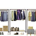 Colorful Clothes on Stylish Racks with Assorted Bags Shoes and Folded Garments