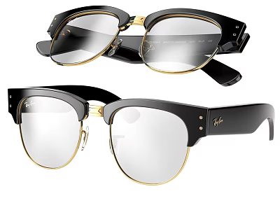 Stylish Black And Gold Frame Eyeglasses With Clear Lenses And Metal Accents 3d model