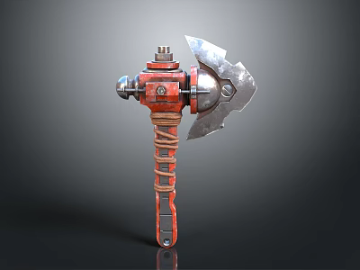 Red Mechanical Axe With Metal Blade And Wrapped Rope Handle Design 3d model