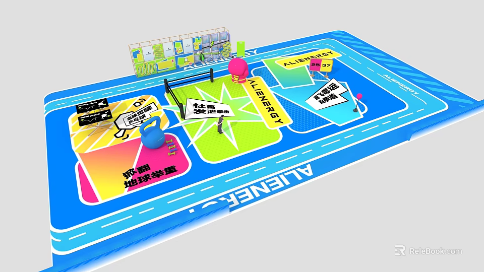 Colorful ALINEK Fitness Training Mat With Kettlebell And Level Zones 3d model 