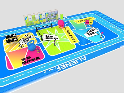 Colorful ALINEK Fitness Training Mat With Kettlebell And Level Zones 3d model