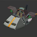 Futuristic Spaceship 3D Model with Silver Body Yellow Stripes Blue Lights and Open Cockpit Design