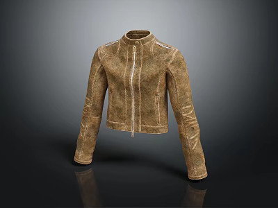 Brown Cropped Jacket With Suede Texture Front Zip Closure And Modern Stylish Design 3d model