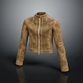 Brown Cropped Jacket With Suede Texture Front Zip Closure And Modern Stylish Design 3d model