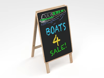 Outdoor Wooden Sign Board Displaying Boats For Sale With Boat Illustration 3d model