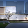 Modern Sales Office Building Featuring Glass Curtain Walls And Water Pool Landscape Design 3d model