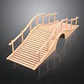Traditional Arched Wooden Garden Bridge With Railings And Step Planks
