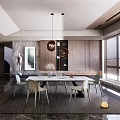 Modern Restaurant Interior With Wooden Walls Large Windows Dining Table And Pendant Lights