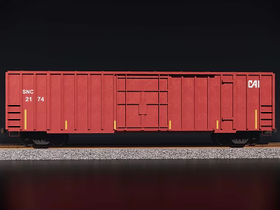 Red Enclosed Freight Train Car With DME Logo Number 200 21 74 On Railway Track 3d model