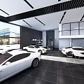 Modern Auto Showroom Interior With White Cars Large Windows And Marble Flooring