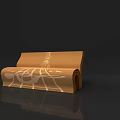 Open Brown Decorative Scroll Featuring White Music Notes On Dark Background