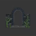 Wood And Stone Archway With Pillars Green Vines And Green Base