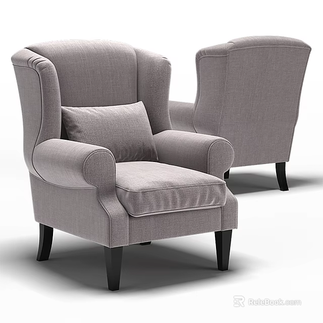 Modern Gray Upholstered Accent Chair with Armrests Cushion and Black Legs 3d model 