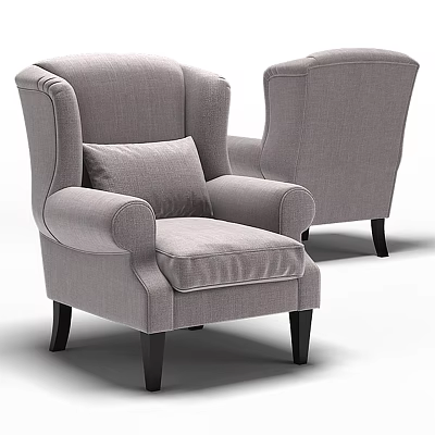 Modern Gray Upholstered Accent Chair with Armrests Cushion and Black Legs 3d model