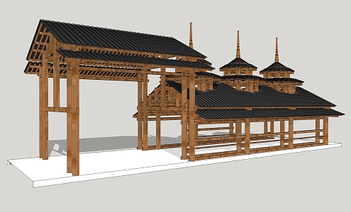 Chinese-style pavilion ancient bridge 3d model