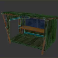 Rustic Wooden Pallet Structure With Blue Panel Green Frame And Colorful Accents