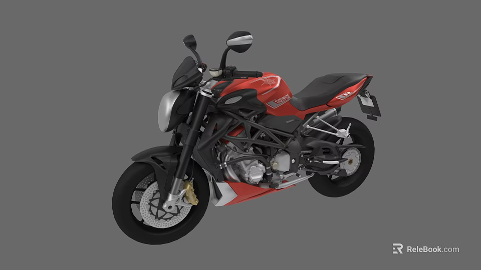 Red and Black Sport Motorcycle With Sleek Design And Black Seat 3d model 