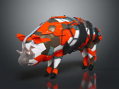 Game Movie Character With Mechanical Armor Orange White Black Hybrid Creature Design 3d model