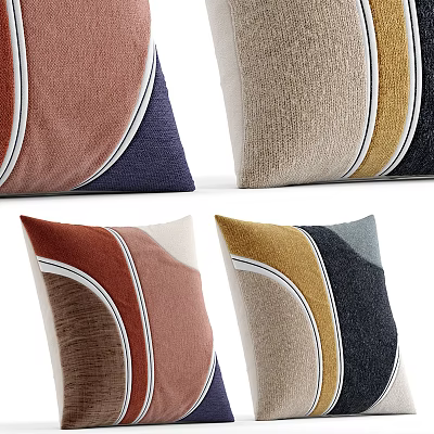 Colorful Decorative Pillows With Modern Curved Patterns And Soft Textured Fabric For Living Room 3d model