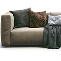 Comfortable Sectional Sofa With Gray Brown Pillows And Cozy Knit Blanket 3d model