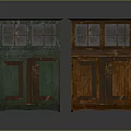 Two Vintage Wine Cabinets With Glass Doors And Green Wooden Finishes