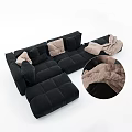 Casual Sofa Set with Black Velvet Modular Design and Light Pink Cushions Blankets