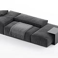 Modern Gray Sectional Sofa with Multiple Cushions and Black Side Table 3d model