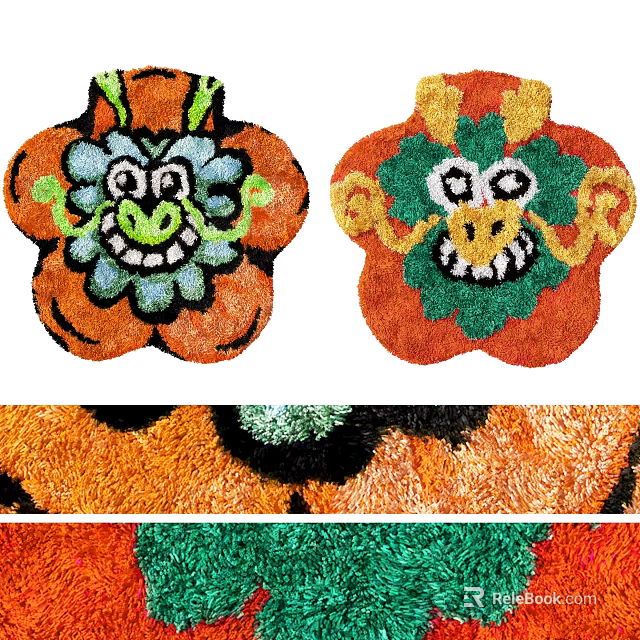 Colorful Flower Shaped Patterned Rugs With Traditional Motifs And Textures 3d model 