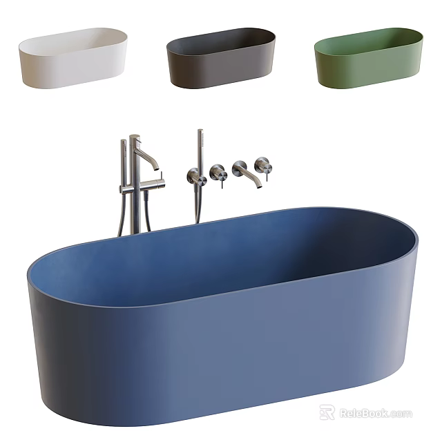 Modern Blue Oval Bathtub With Faucet Taps and Color Options 3d model 