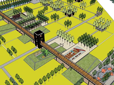 Scenic Plaza Landscape With Green Spaces Tall Trees And Winding Walkways 3d model