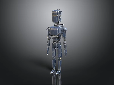 Metallic Robot Character 3D Model with Silver Body and Sleek Mechanical Design 3d model