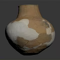 Ancient Pottery Jar With Cracks And White Repair Marks On Black Background
