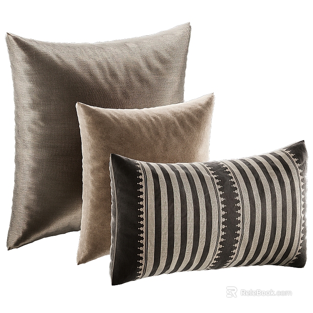 Stylish Decorative Pillows in Light Brown and Black Beige Striped Geometric Patterns for Home Decor 3d model 