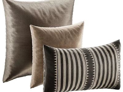 Stylish Decorative Pillows in Light Brown and Black Beige Striped Geometric Patterns for Home Decor 3d model