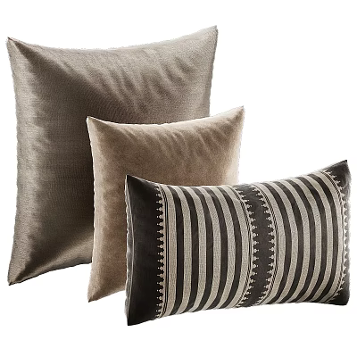 Stylish Decorative Pillows in Light Brown and Black Beige Striped Geometric Patterns for Home Decor 3d model