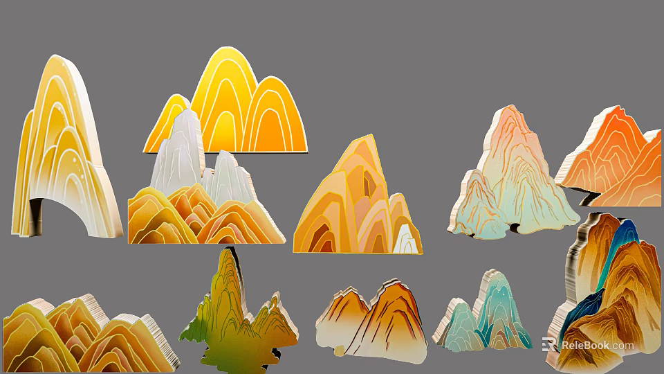 Colorful Artificial Rockery Stones For Garden Landscape Decoration And Ornament 3d model 