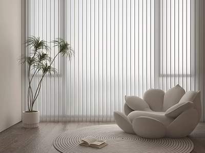 Modern Lazy Sofa in Bright Interior With Potted Plant Round Rug Book and Wooden Floor 3d model