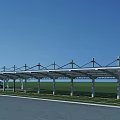 Outdoor Carport Canopy with Parked Cars Under Blue Sky and Green Lawn