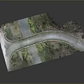Detailed Model of Arch Bridge with Stone Structure Green Plants and Water Flow