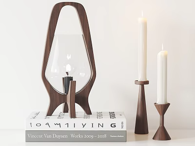 Candle Lamp with Wooden Base Glass Shade and Wooden Candle Holders on Books 3d model