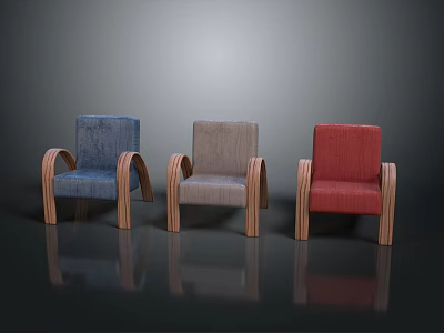 Modern Blue Gray Red Upholstered Chairs With Wooden Arms And Legs 3d model