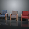 Modern Blue Gray Red Upholstered Chairs With Wooden Arms And Legs