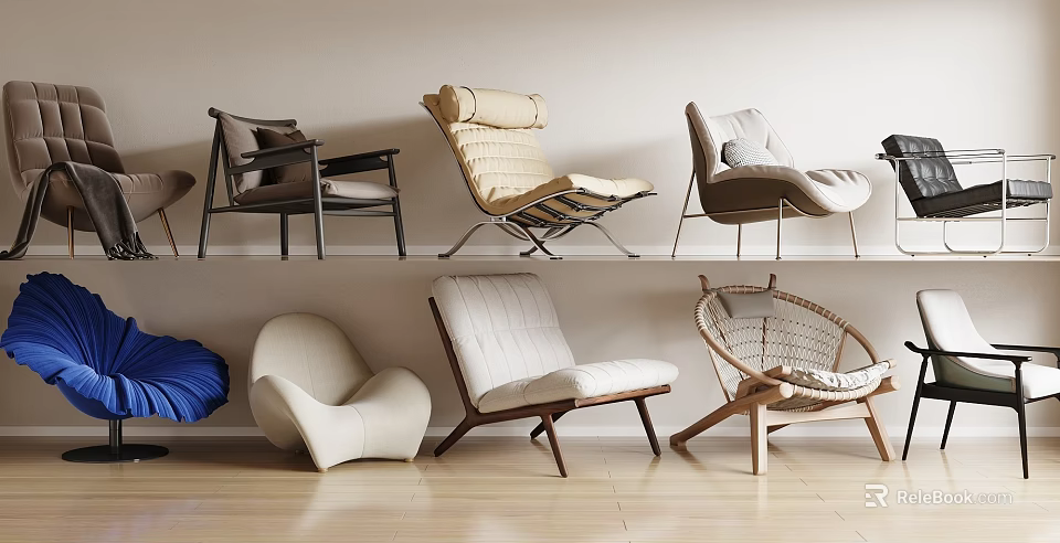 Various Stylish Accent Chairs Featuring Modern Designs and Comfortable Upholstery Options 3d model 