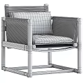 Weathered Solid Wood Woven Armchair With Soft Fabric Cushions For Cozy Living Room Use