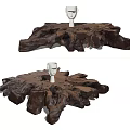 Natural Tree Root Coffee Table With Dark Brown Texture And White Ornament 3d model