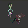 Keychain With Skeleton Keys And Mobile Phone On Reflective Dark Surface 3d model