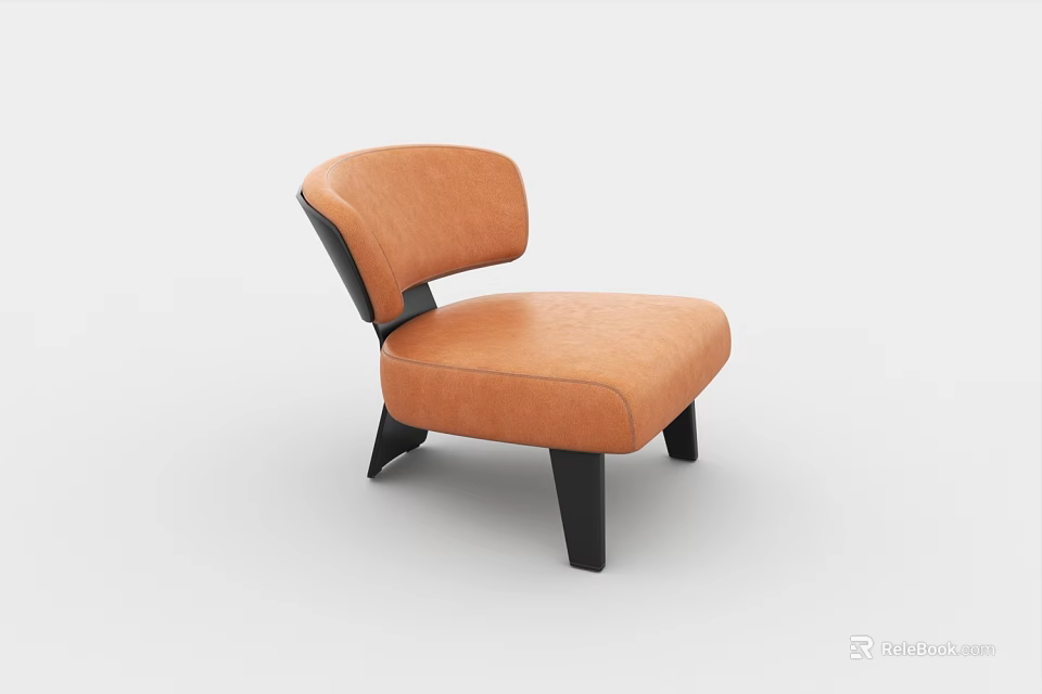 Modern Orange Leather Single Sofa With Curved Backrest And Black Legs 3d model