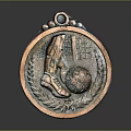 Bronze Medal Featuring Football Boots Soccer Ball and Grid Pattern with Laurel Wreath Design